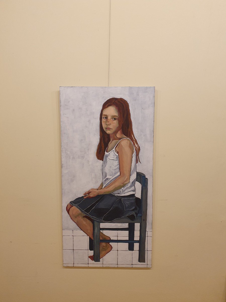 Ritratto giovane  ragazza olio su tela-photo-2