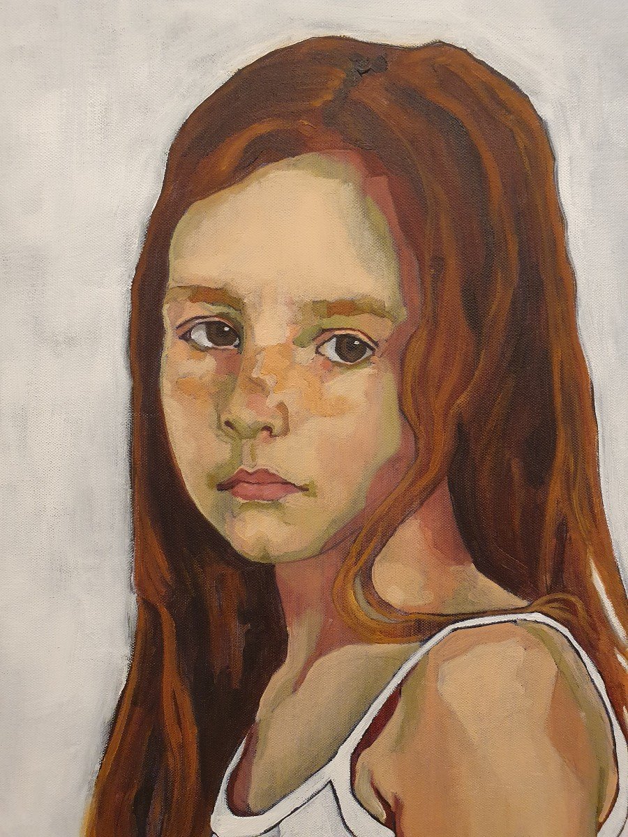 Ritratto giovane  ragazza olio su tela-photo-3