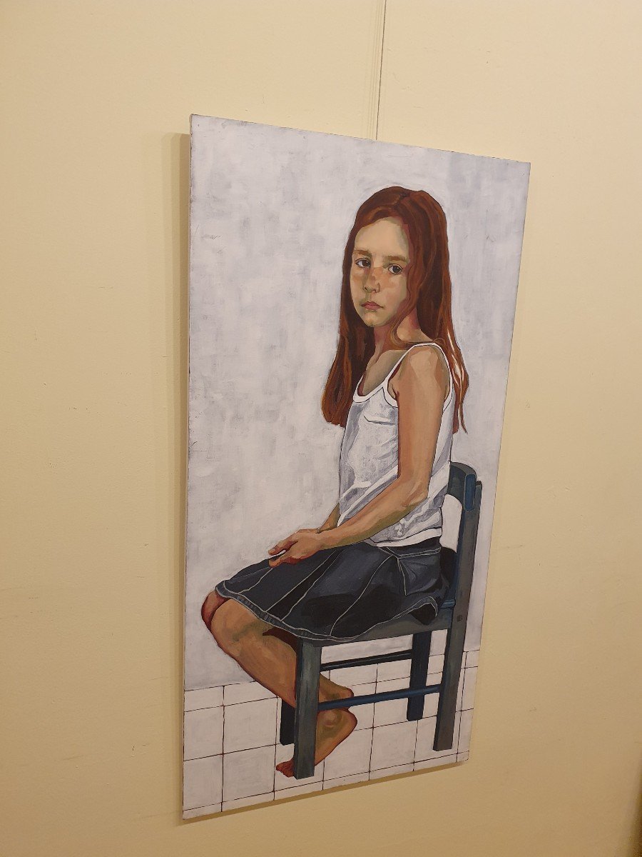 Ritratto giovane  ragazza olio su tela-photo-2