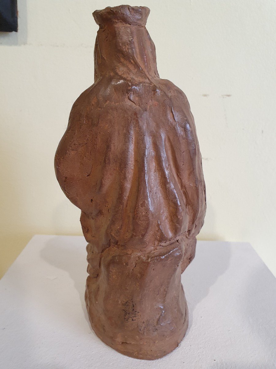 Sculpture Vierge à l'Enfant En Terre Cuite - XVIIe Siècle-photo-4