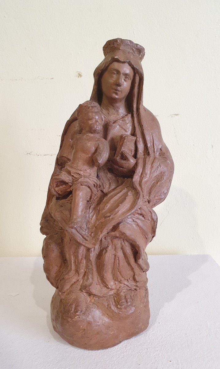 Sculpture Vierge à l'Enfant En Terre Cuite - XVIIe Siècle