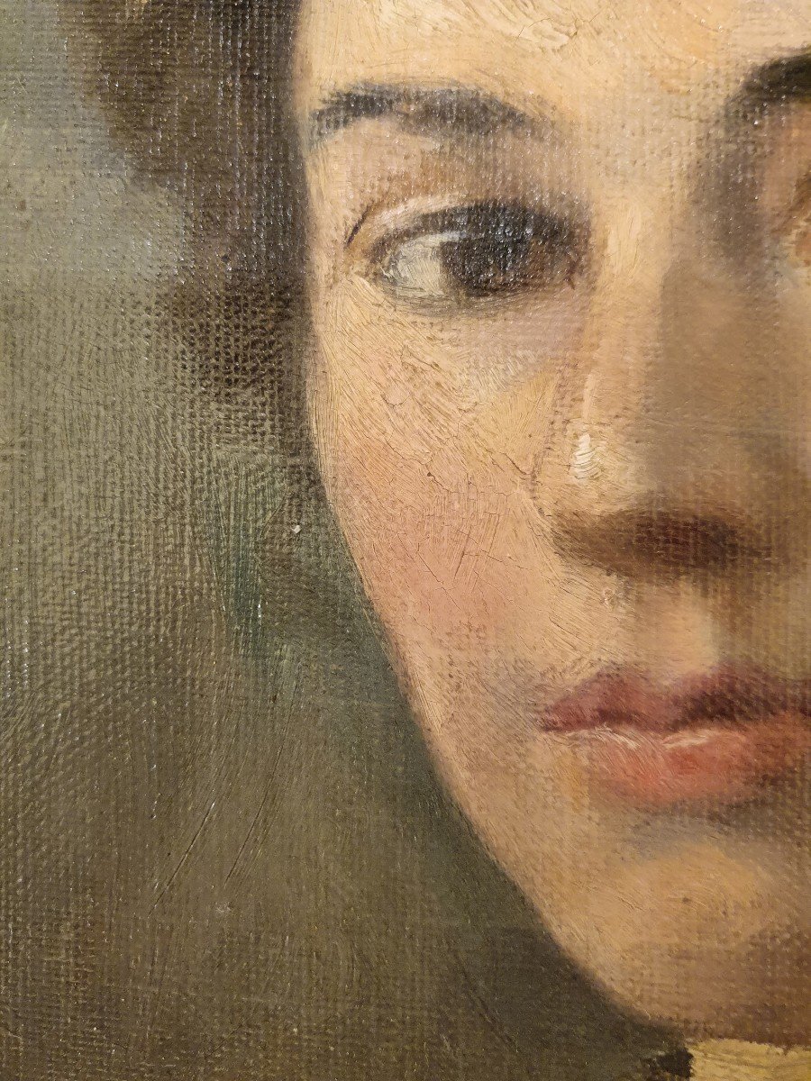 Portrait d'Une Jeune Fille - Fin Du XIXème Siècle - Huile Sur Toile-photo-2