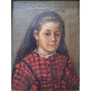 Portrait De Petite Fille, Debut Du XX Siecle. - Huile Sur Toile