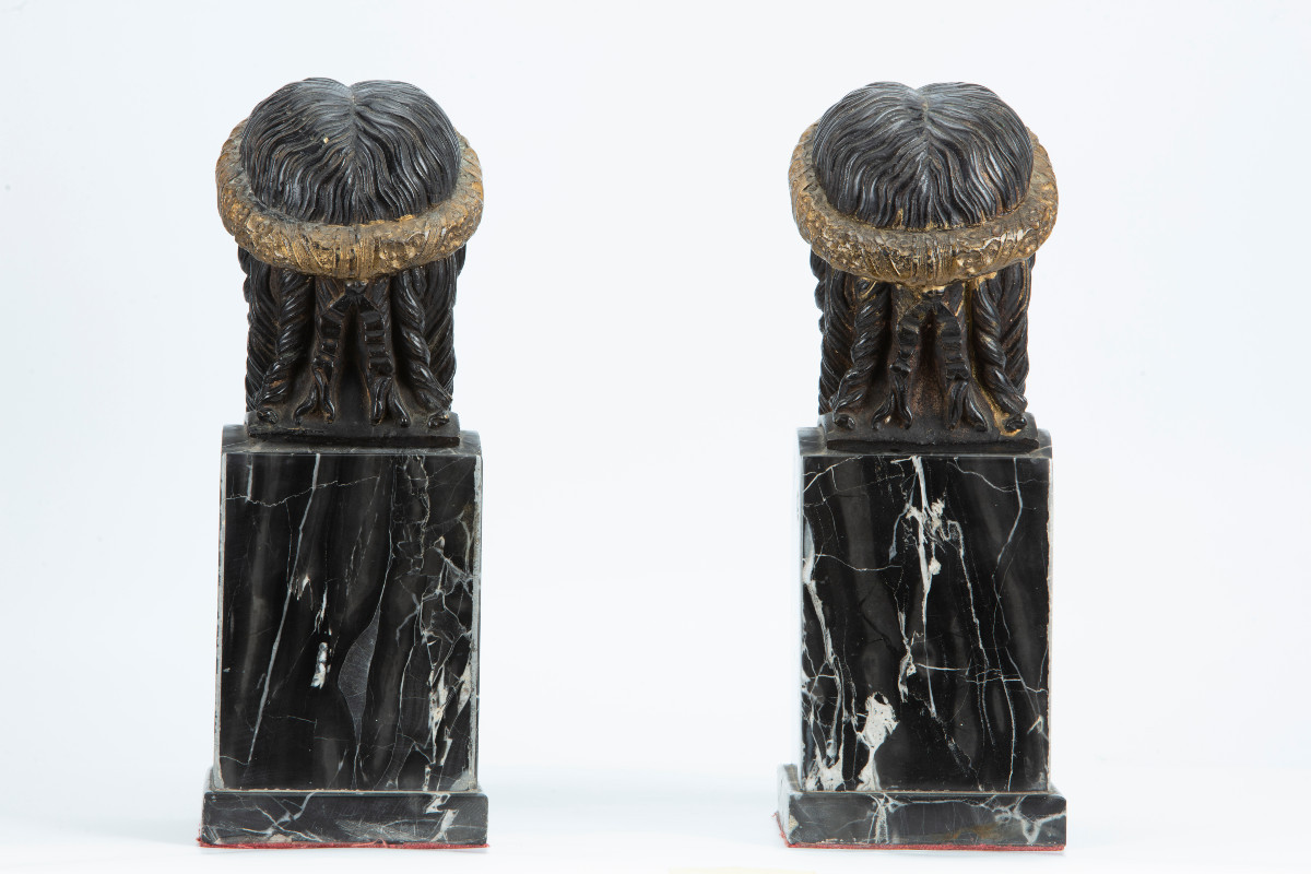 Coppia di teste in bronzo neoclassiche-photo-3