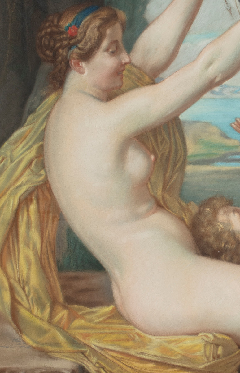 Bottega di Jules Joseph Lefebvre (Tournan-en-Brie 1836 – Paris 1912) "Bacco fanciullo e ninfa"-photo-3