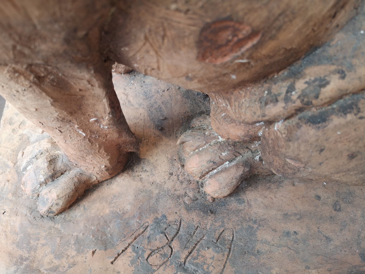 Coppia di cani molossi in terracotta, manifattura del secolo XIX-photo-2