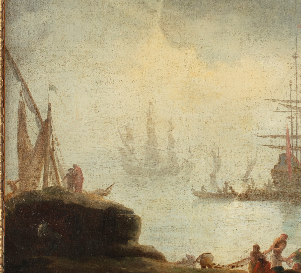 Pittore nordico del XVIII secolo, "Marina con imbarcazioni e pescatori"-photo-4