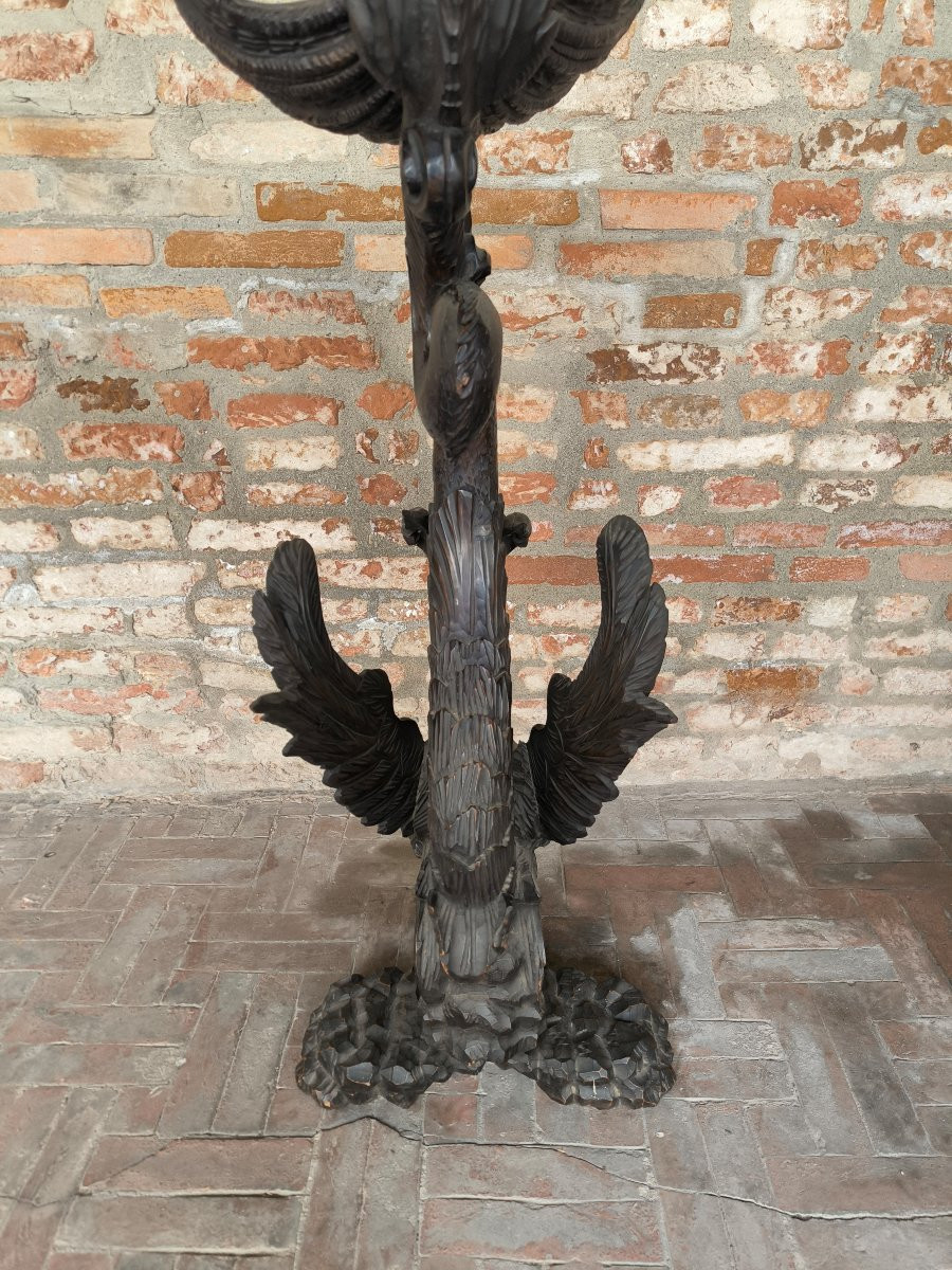 Scultura grottesca a forma di drago cin cinchiglia porta oggetti. Scultore del secolo XIX.-photo-2