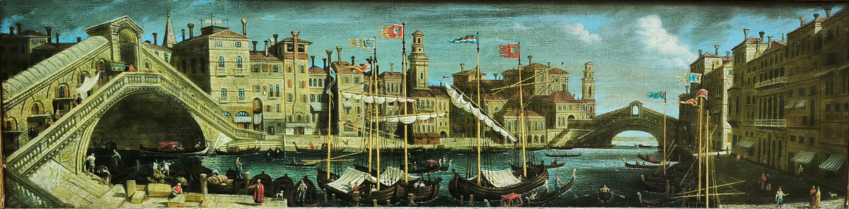 Veduta di Venezia con il Ponte di Rialto e il Canal Grande, pittore del secolo XIX