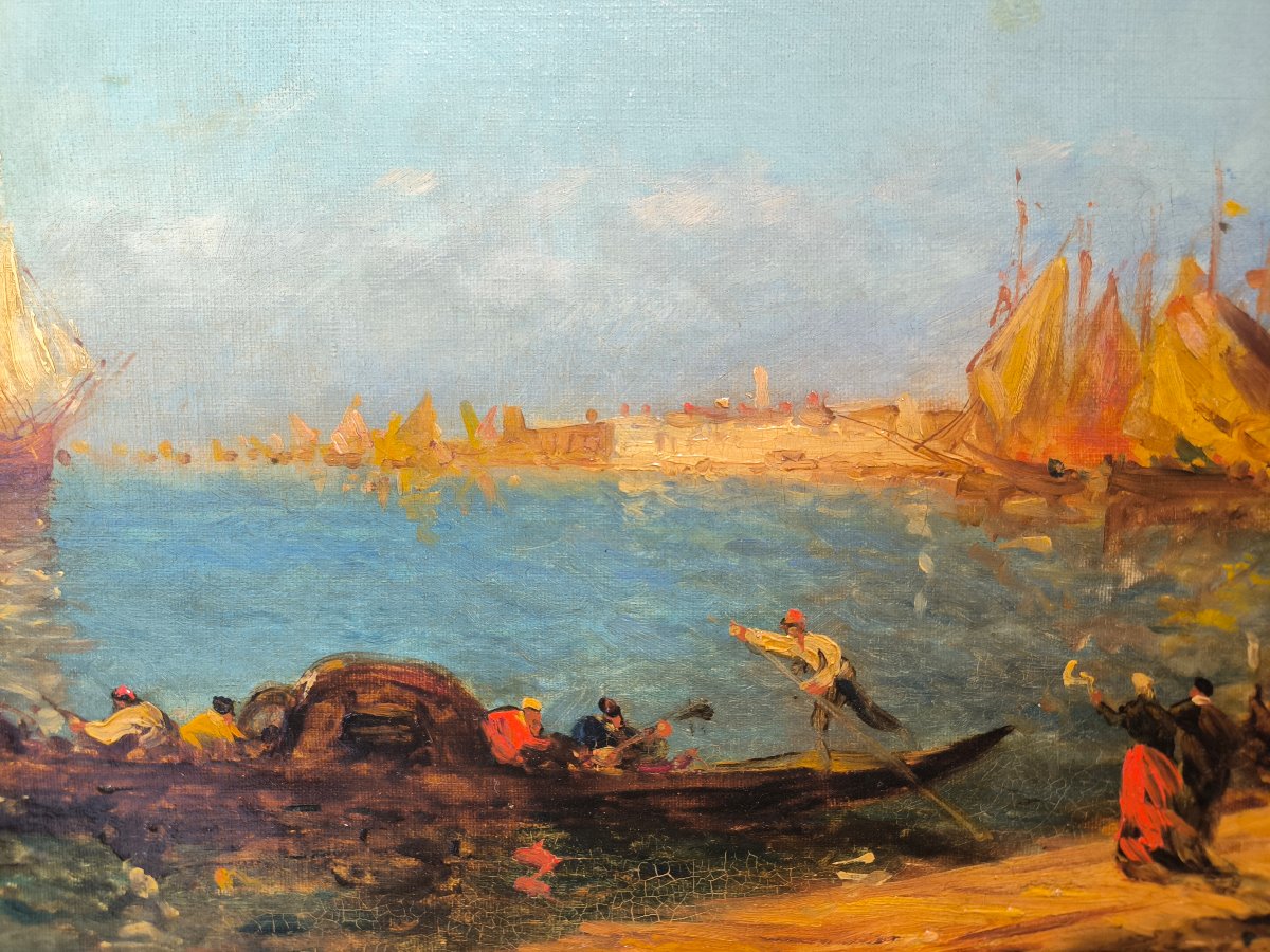 Veduta di Venezia con San Giorgio Maggiore, pittore francese del XIX secolo-photo-3