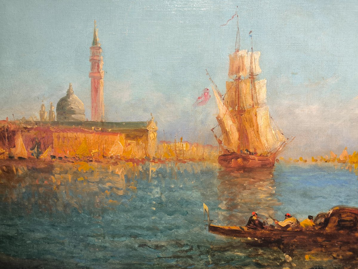 Veduta di Venezia con San Giorgio Maggiore, pittore francese del XIX secolo-photo-4