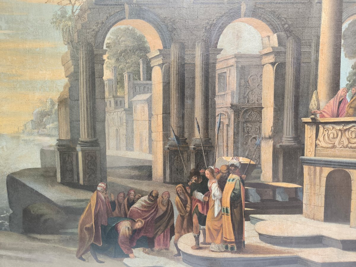Scuola emiliana del secolo XVII "Paesaggio architettonico con Cristo e l'adultera"-photo-3