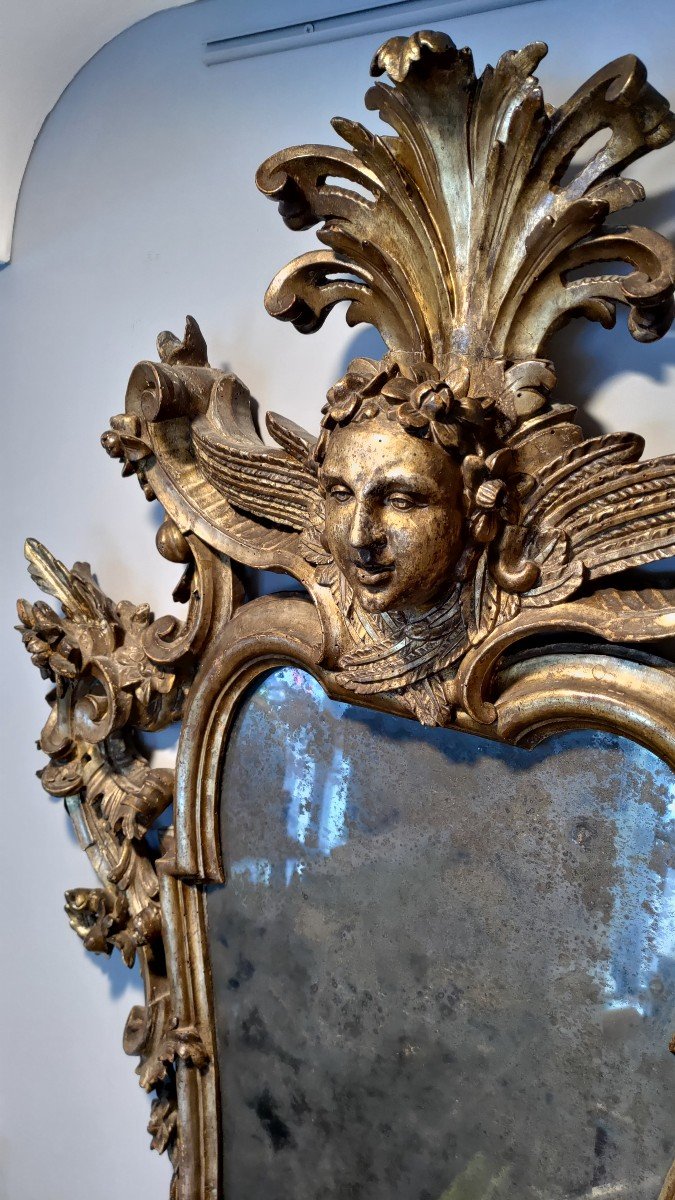Importante Coppia di Specchiere in Legno Intagliato, Argento e Mecca, Luigi XIV, XVIII Secolo-photo-4