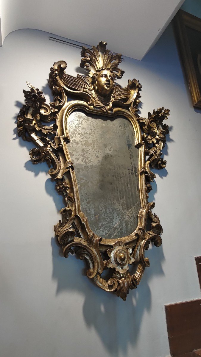 Importante Coppia di Specchiere in Legno Intagliato, Argento e Mecca, Luigi XIV, XVIII Secolo-photo-6