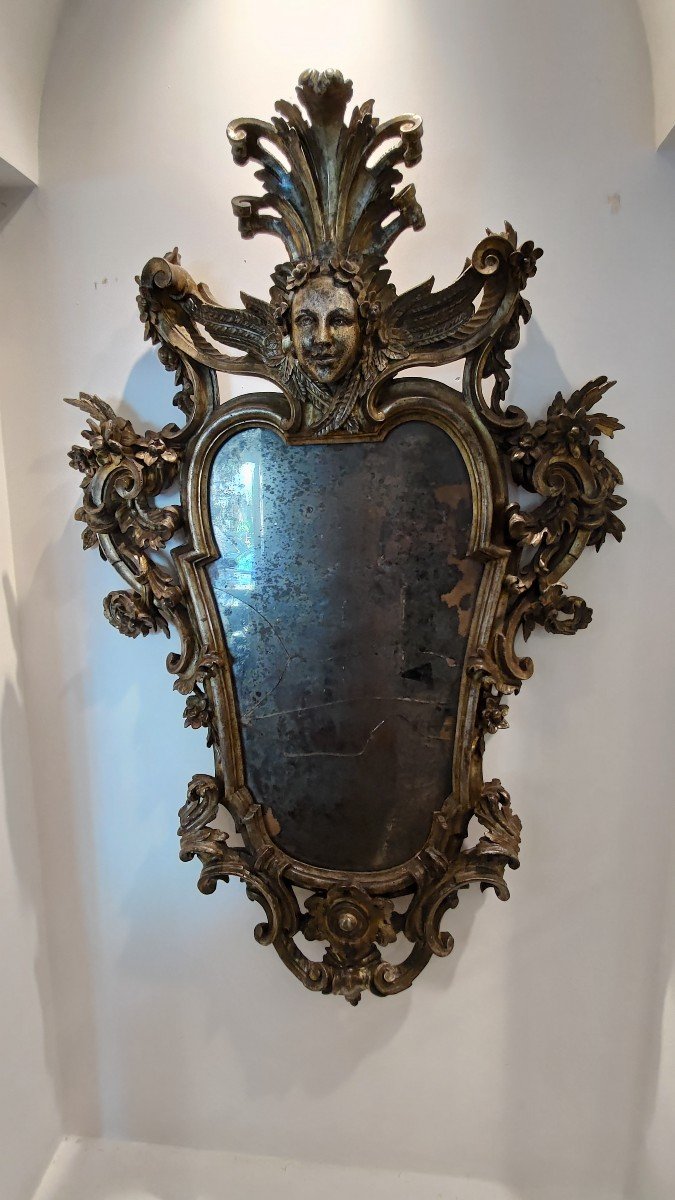 Importante Coppia di Specchiere in Legno Intagliato, Argento e Mecca, Luigi XIV, XVIII Secolo-photo-7