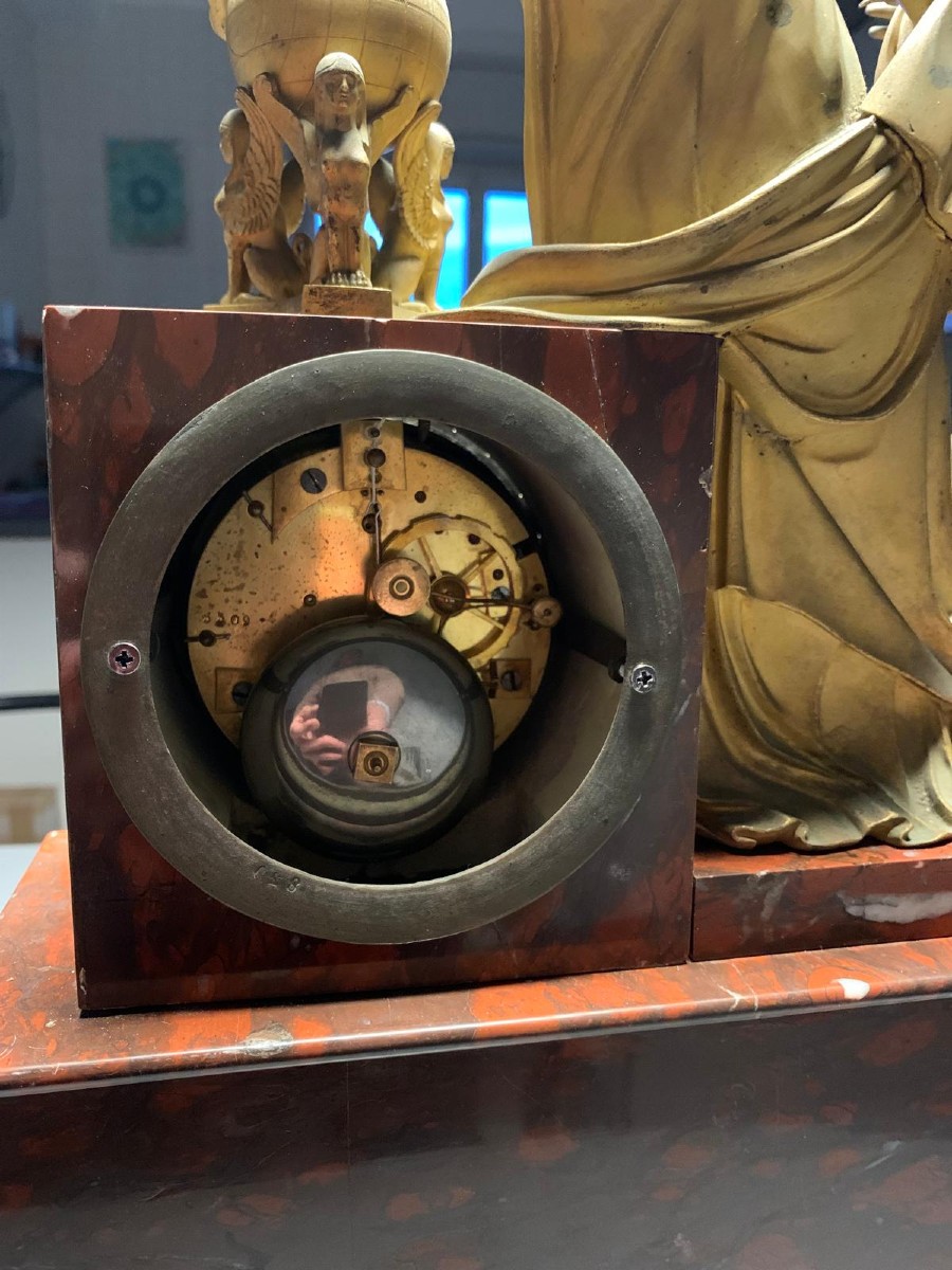 Pendolo in marmo griotte e bronzo dorato, "Allegoria dell'astronomia"-photo-4