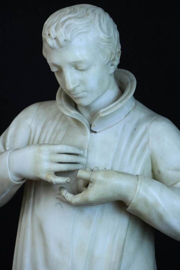 "San Luigi de Gonzaga" Scultura in alabastro. XIX secolo.  Altezza: 67 cm-photo-4