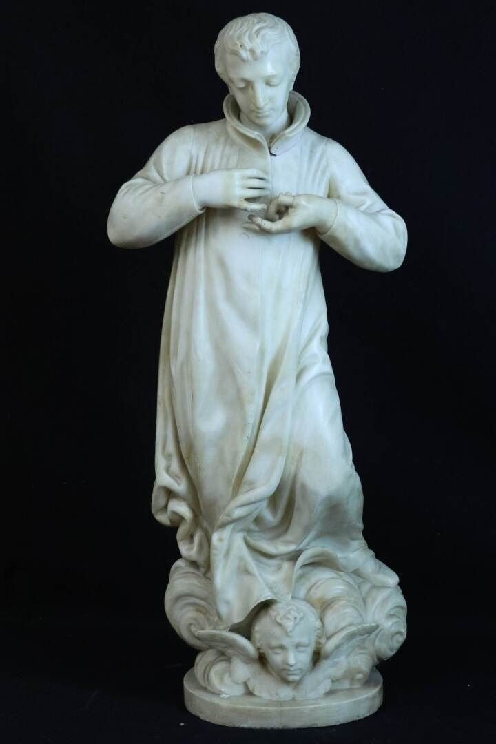 "San Luigi de Gonzaga" Scultura in alabastro. XIX secolo.  Altezza: 67 cm