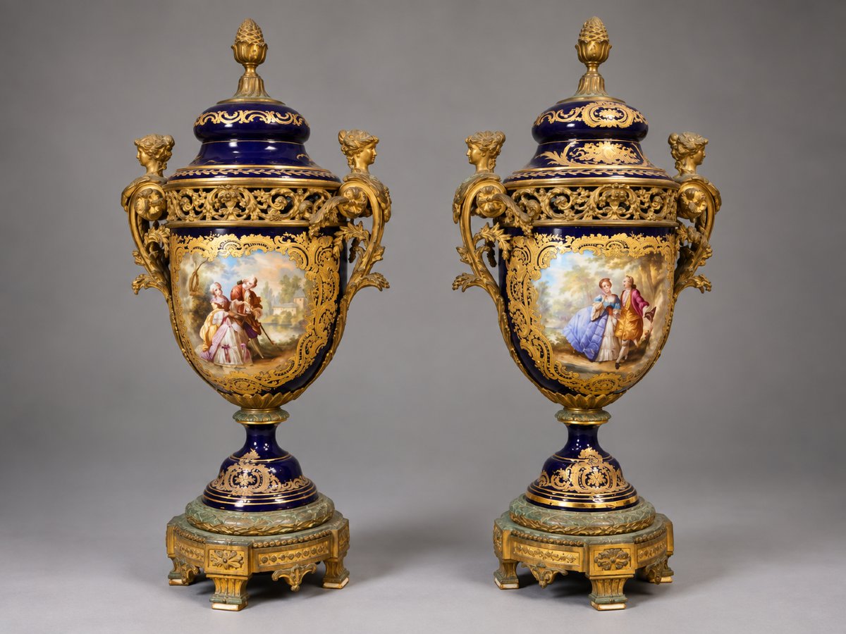 Vasi in porcellana di Sèvres con montature in bronzo dorato