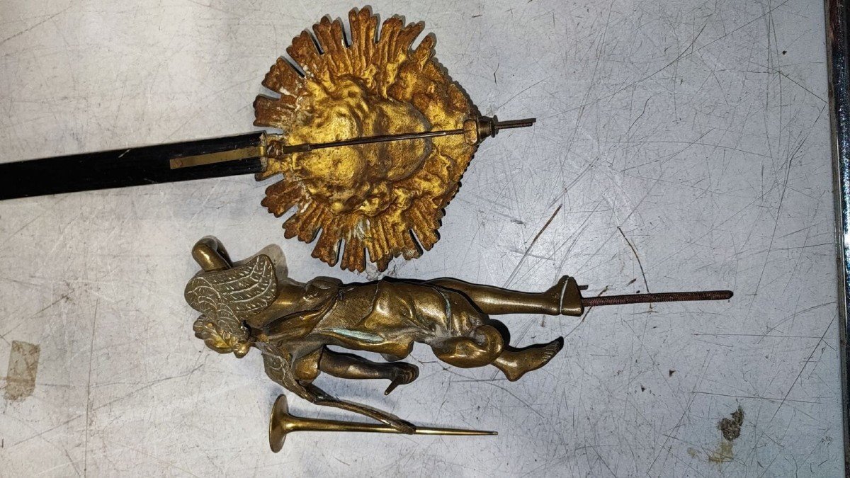 Grande applique in "Boule", con bronzi, putti e muffole di leone, marcato MOMMEJA, Montauban -photo-1