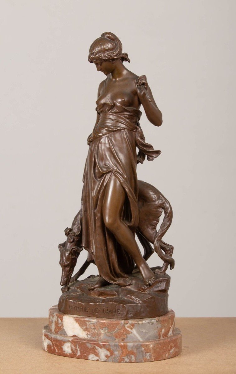 AIZELIN,XIX secolo,Ninfa di Diana,bronzo con patina medaglietta,firmata e titolata sulla base-photo-3