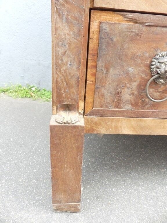 Cassettiera d'Egitto, mogano, impiallacciatura di mogano,decoro cariatidi,marmo grigio, Impero -photo-2