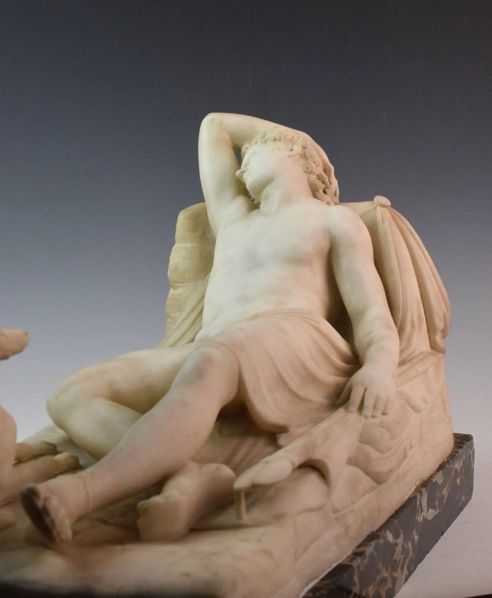 CANOVA Antonio (1757-1822), dopo "Il sonno di Endimione" Grande scultura in marmo bianco -photo-3