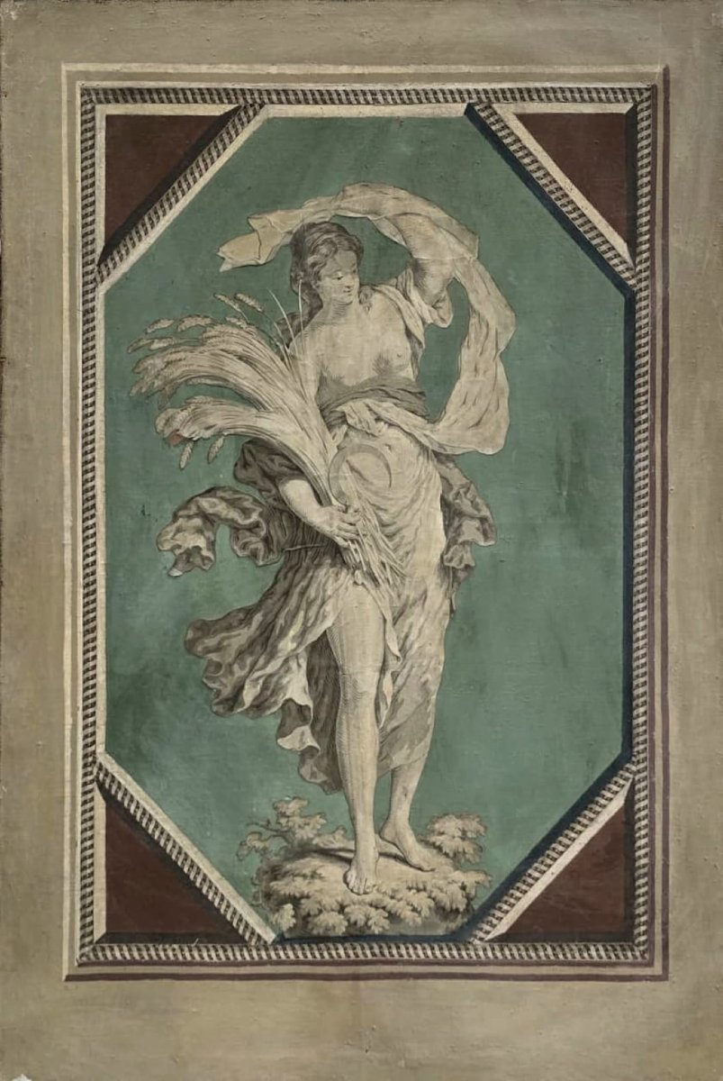 Coppia di grisaglie neoclassiche, XVIII secolo, olio su tela-photo-2