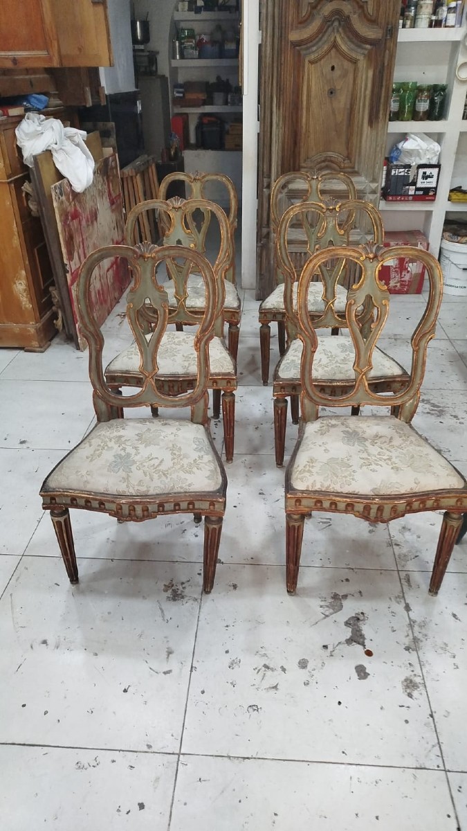 Set di sei eleganti sedie veneziane del XVIII secolo-photo-2