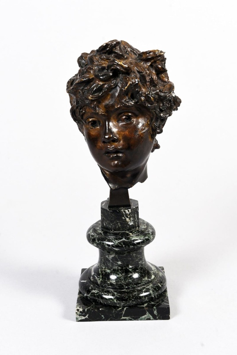 Testa di bambino – Scultura in bronzo - PUECH Denys (1854 - 1942) 