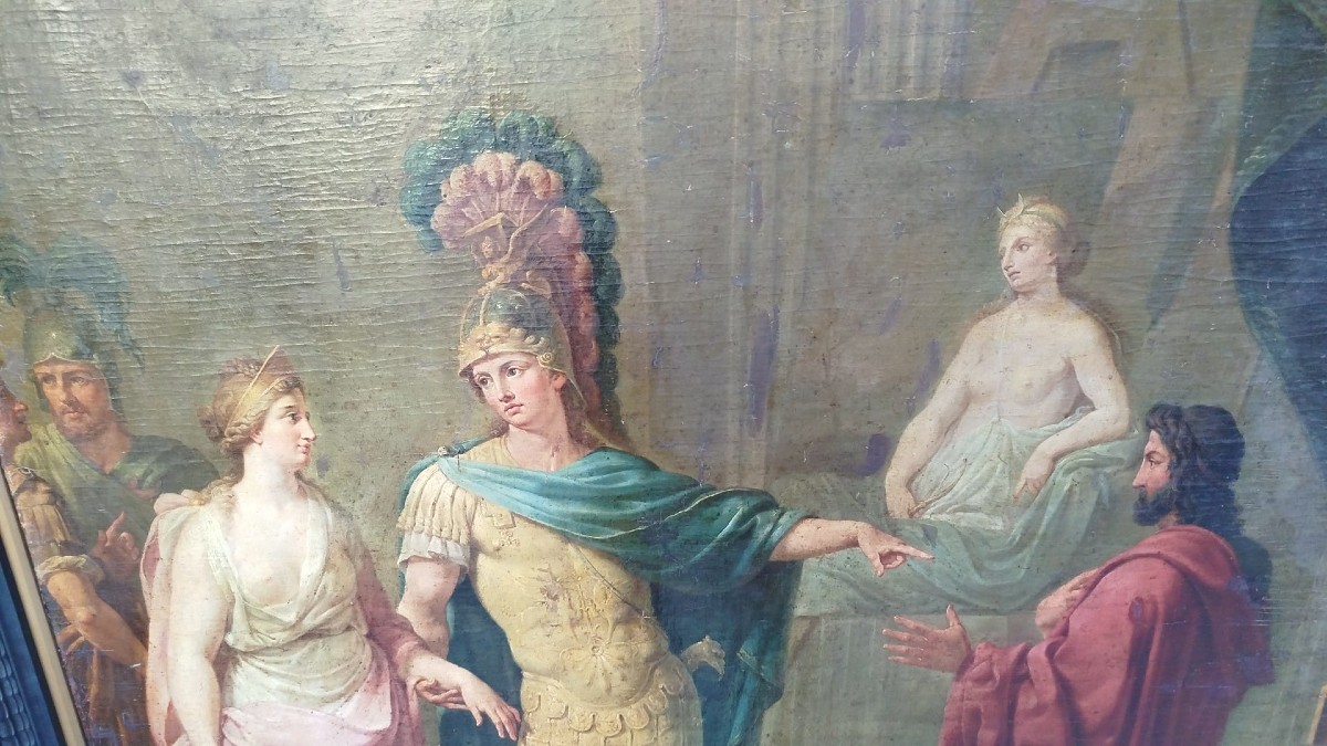 Pittore lombardo del XVIII secolo – Alessandro Magno e Apelle – olio su tela-photo-1