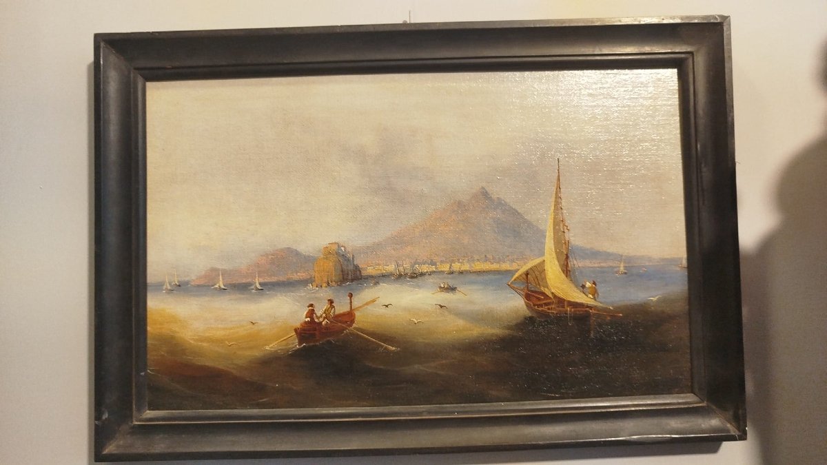 Dipinto a coppia, scuola di Posillipo. Dimensioni: 54 x 33 cm ciascuno.-photo-2