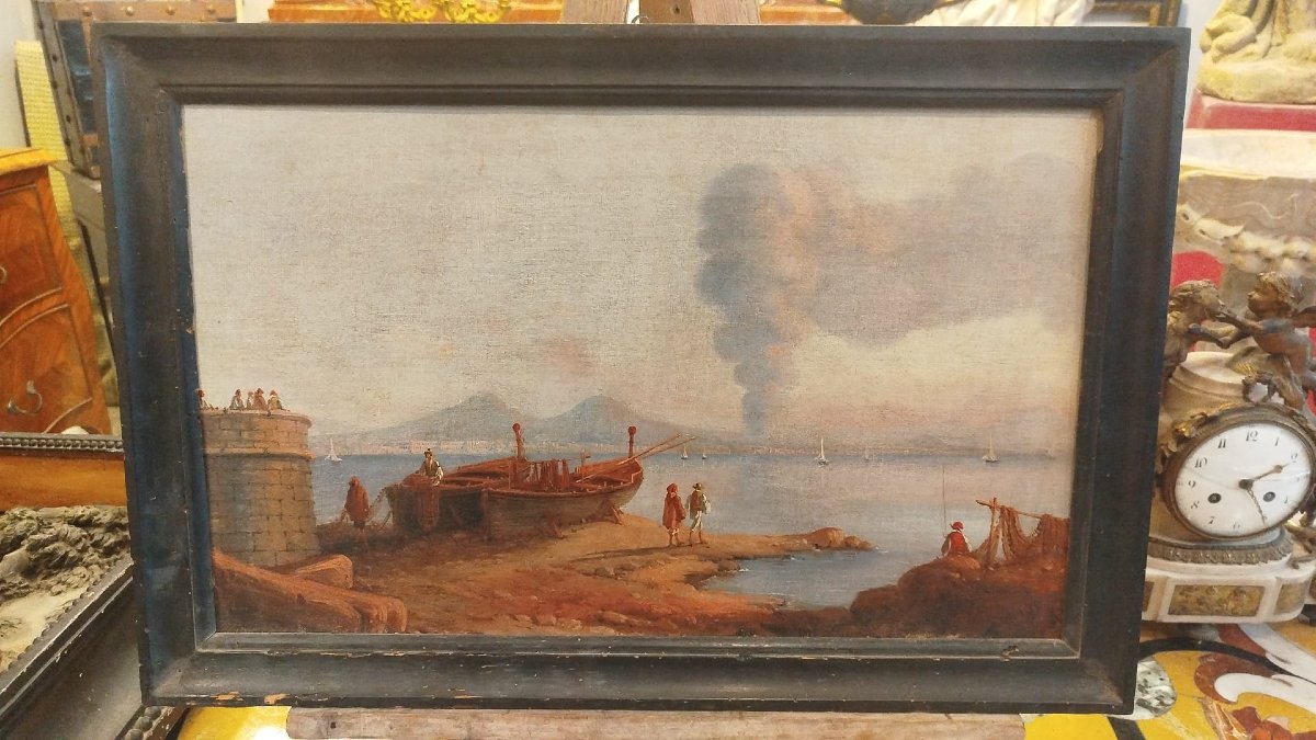 Dipinto a coppia, scuola di Posillipo. Dimensioni: 54 x 33 cm ciascuno.-photo-3