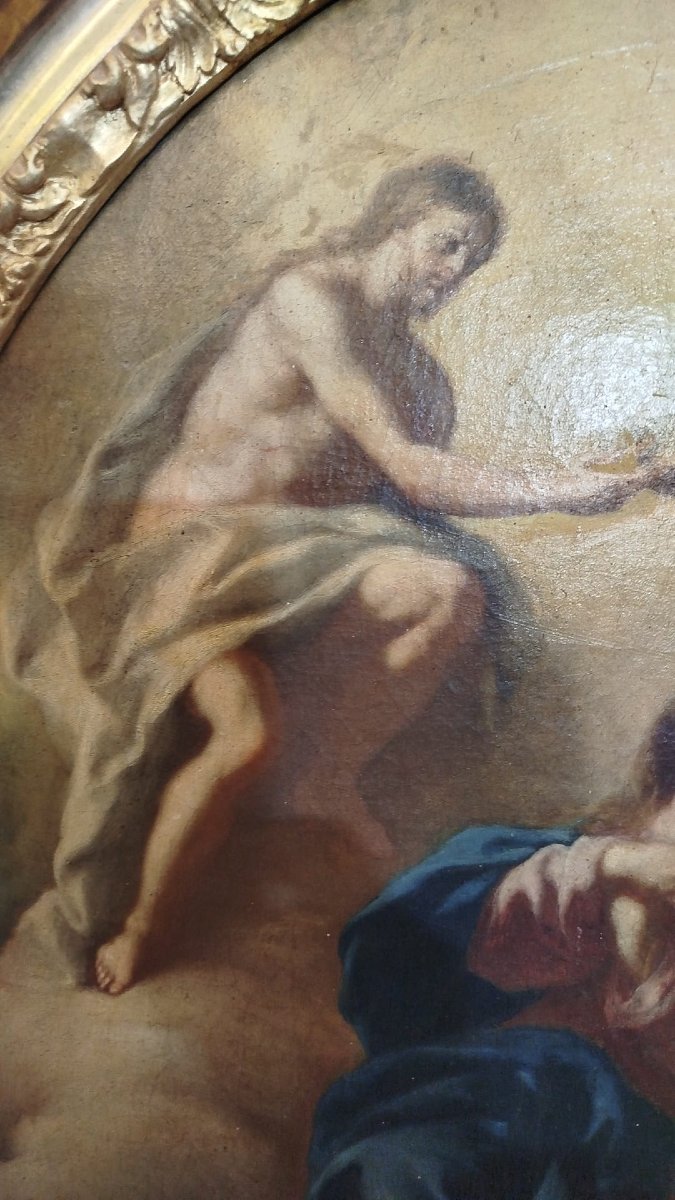 Olio su tela raffigurante l’Incoronazione della Madonna – Napoli, XVII secolo-photo-3