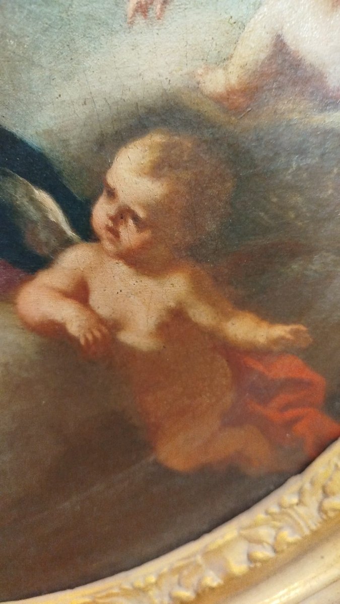 Olio su tela raffigurante l’Incoronazione della Madonna – Napoli, XVII secolo-photo-4