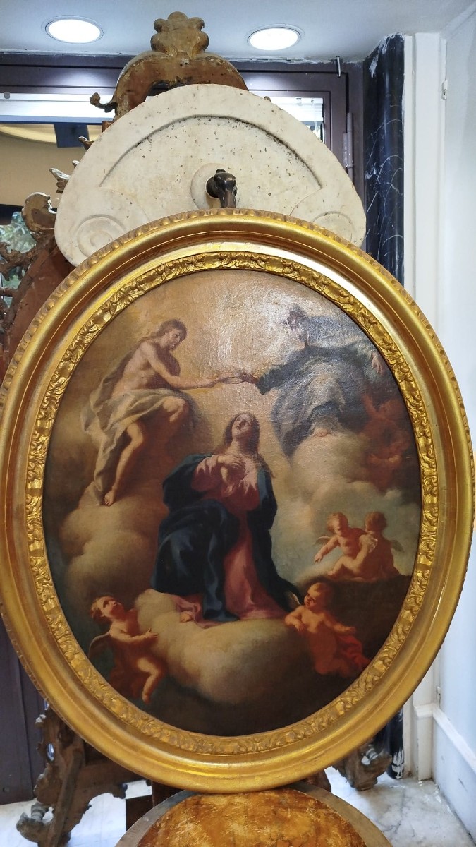 Olio su tela raffigurante l’Incoronazione della Madonna – Napoli, XVII secolo