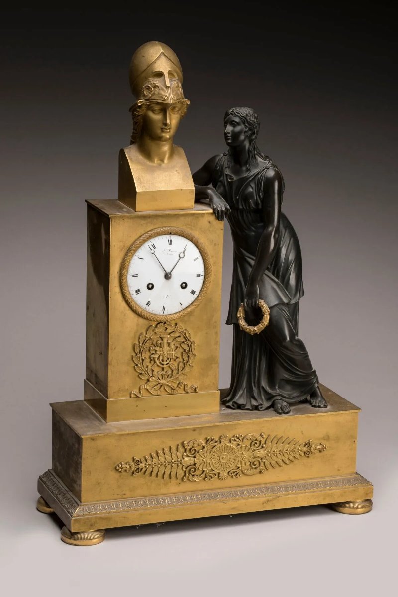 Pendola Impero in bronzo dorato e patinato, firmata L. Ravrio – Parigi, ca. 1815-photo-2