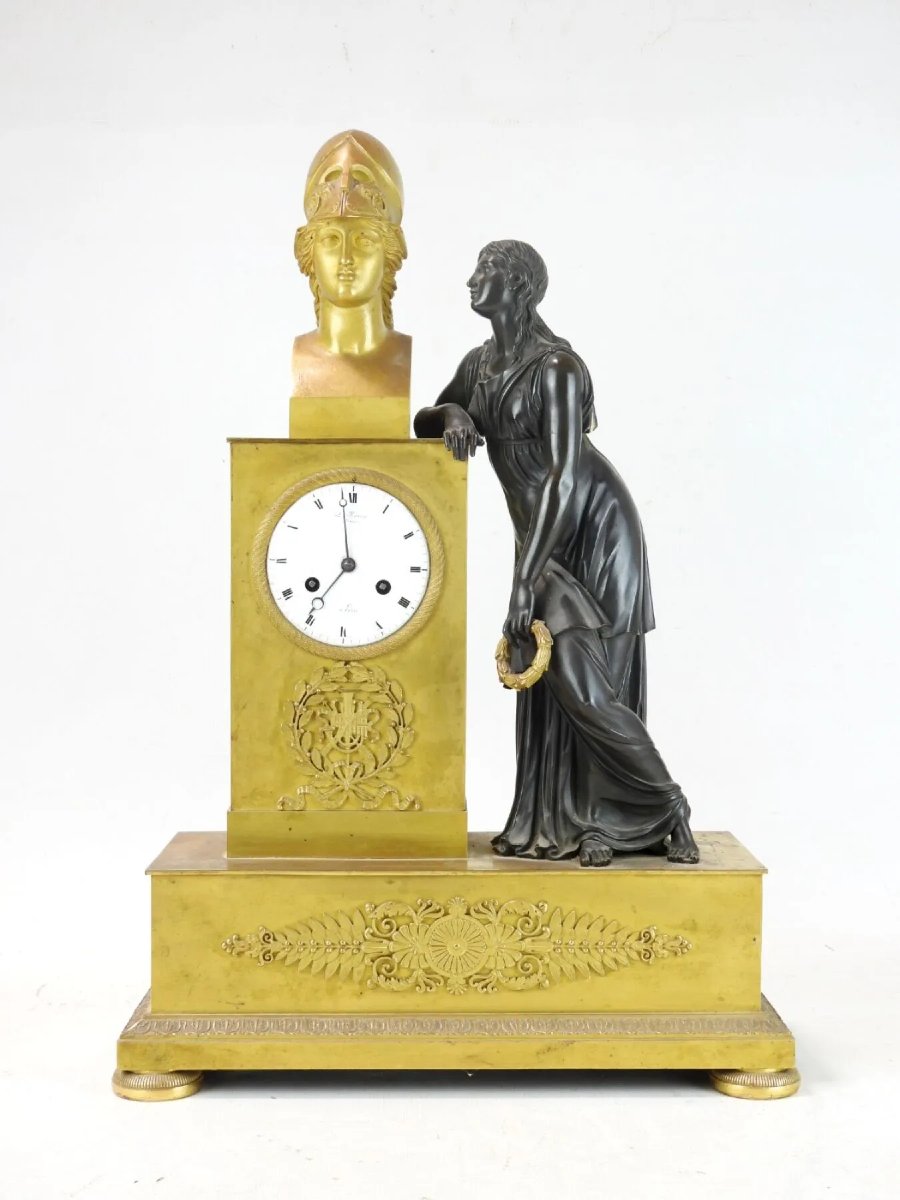 Pendola Impero in bronzo dorato e patinato, firmata L. Ravrio – Parigi, ca. 1815-photo-4
