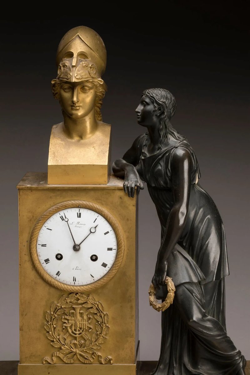Pendola Impero in bronzo dorato e patinato, firmata L. Ravrio – Parigi, ca. 1815-photo-8