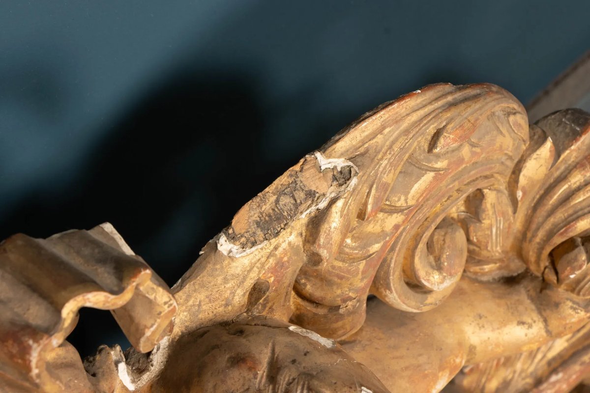 Frontone di specchiera in legno scolpito e dorato – Epoca Luigi XIV-photo-4