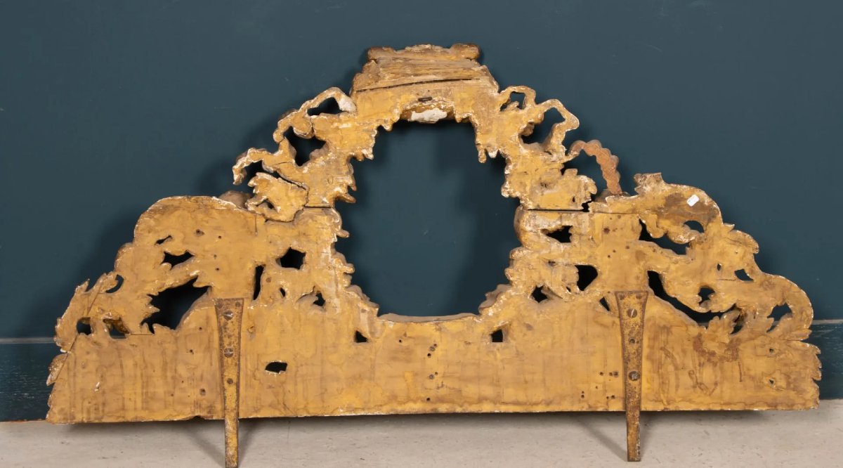 Frontone di specchiera in legno scolpito e dorato – Epoca Luigi XIV-photo-5