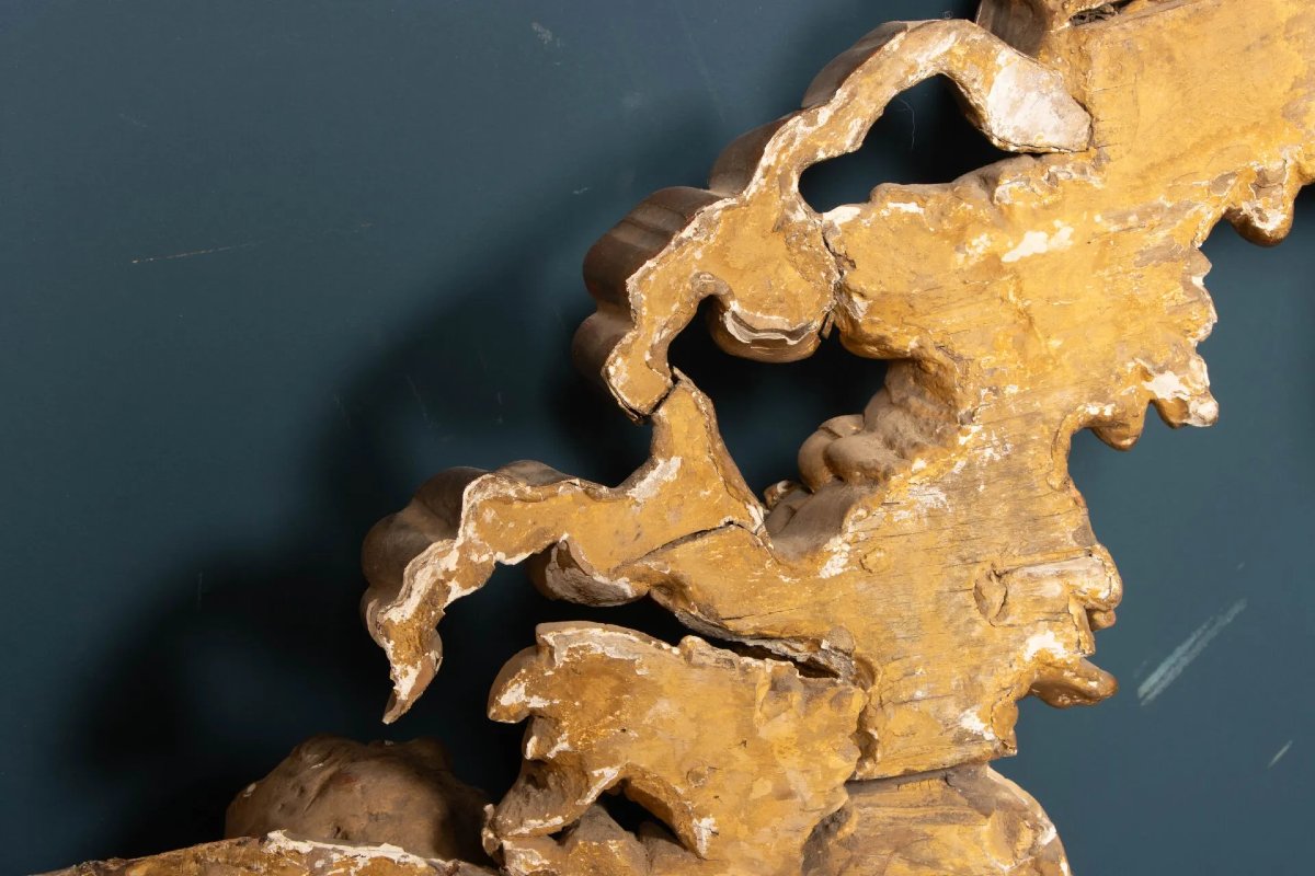 Frontone di specchiera in legno scolpito e dorato – Epoca Luigi XIV-photo-6