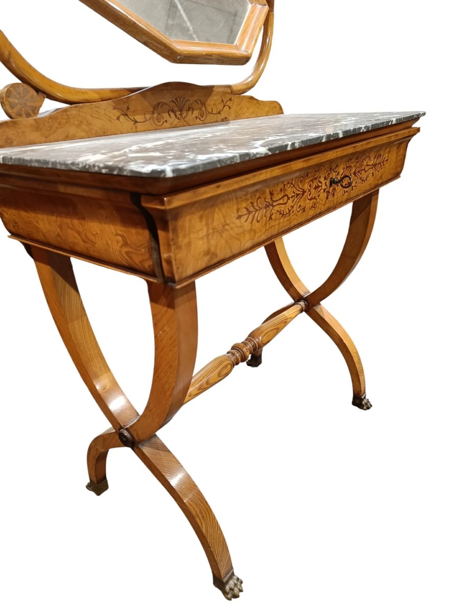 Toeletta curule in stile Carlo X con specchio ottagonale-photo-2