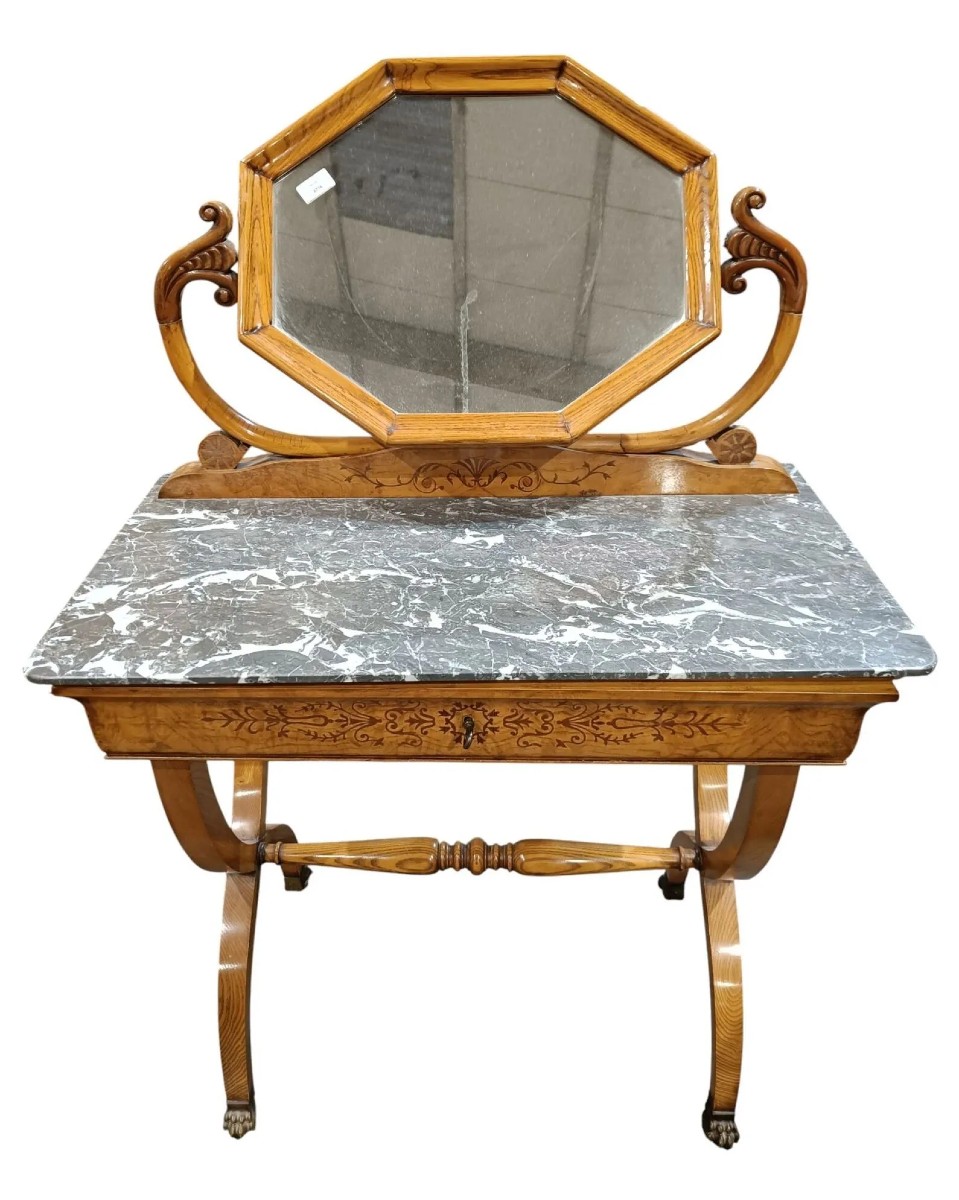 Toeletta curule in stile Carlo X con specchio ottagonale