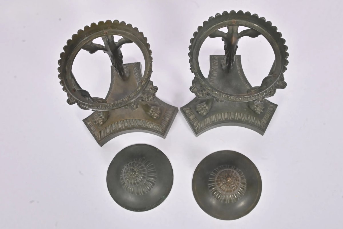 Coppia di bruciaprofumi in bronzo, XIX secolo-photo-3