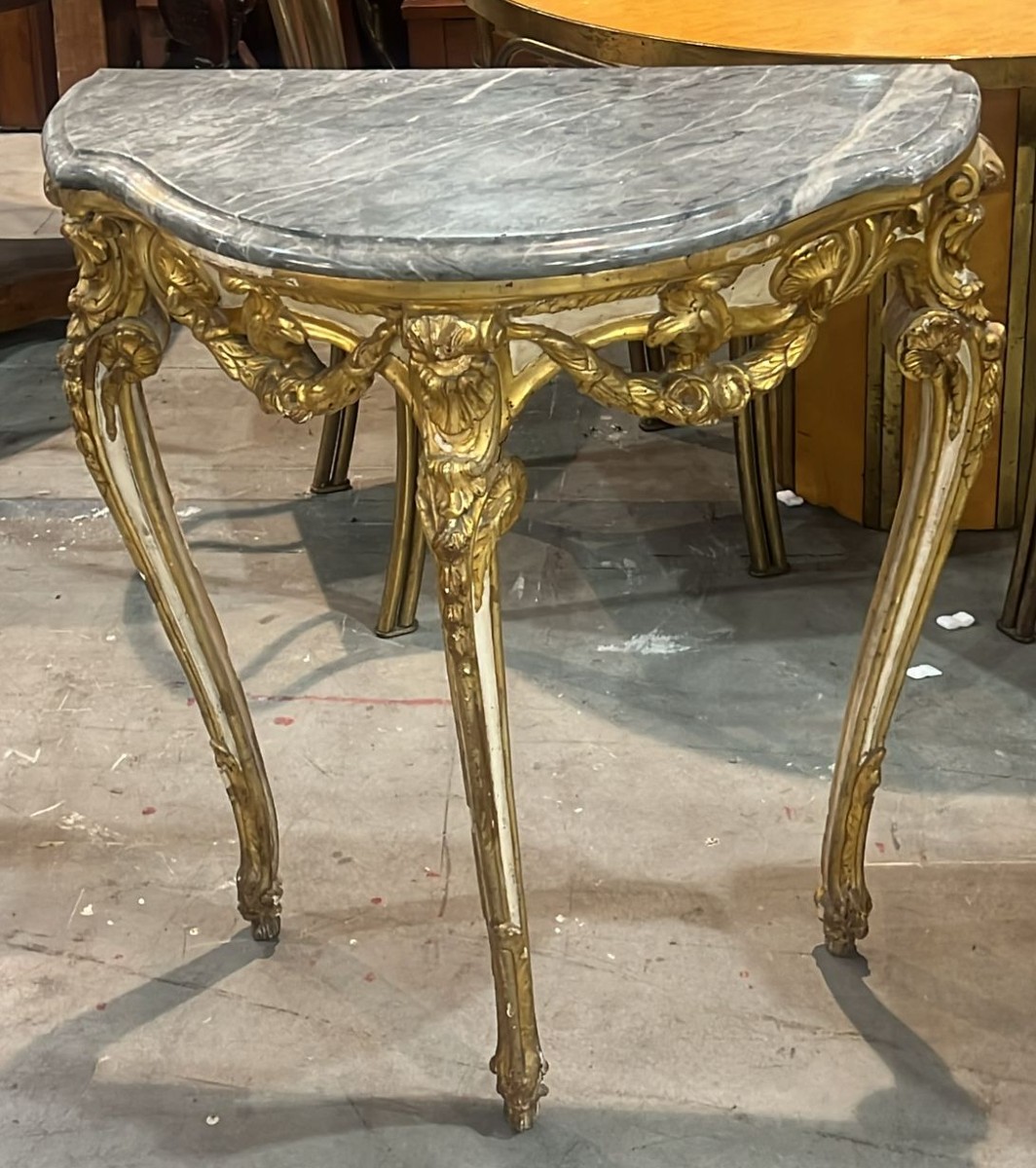 Coppia di consolline Luigi XV – Napoli, lacca e oro con piani in marmo Bardiglio-photo-2