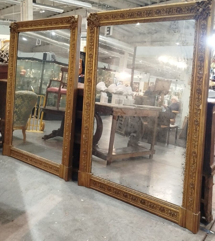 Coppia di specchiere francesi XIX secolo con specchi a mercurio – grandi dimensioni