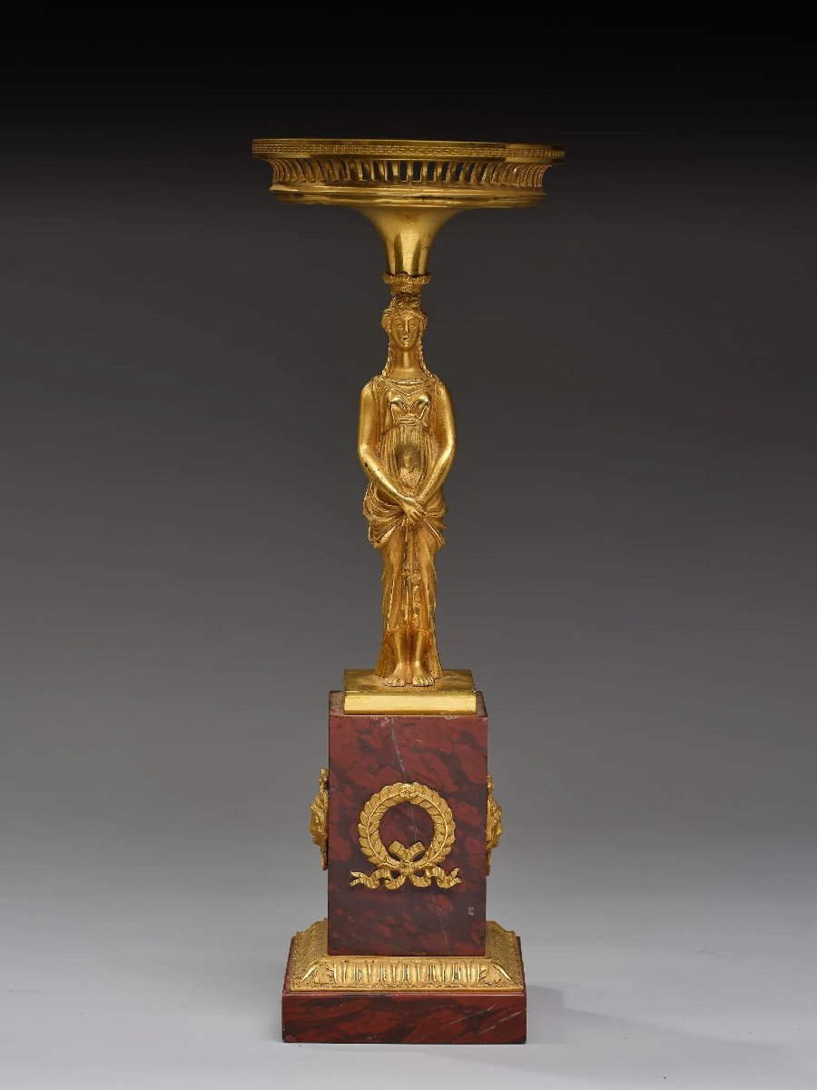 Coppa traforata / centrotavola in bronzo dorato e marmo – Stile Impero, XIX secolo-photo-2