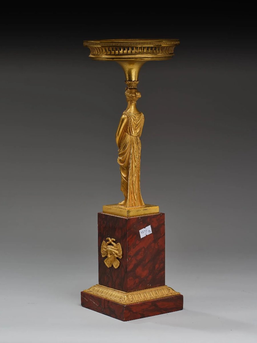 Coppa traforata / centrotavola in bronzo dorato e marmo – Stile Impero, XIX secolo-photo-3