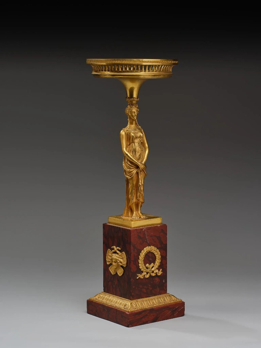 Coppa traforata / centrotavola in bronzo dorato e marmo – Stile Impero, XIX secolo